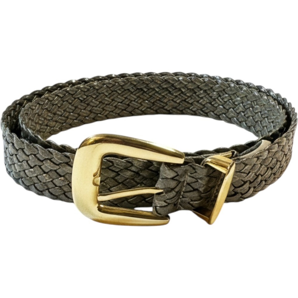 Omega Vintage Metallic Pewter Braided Belt Gold Buckle Size M 81184
